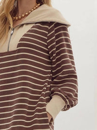 Entro - Ribbed Zip-up Collared Mini Dress