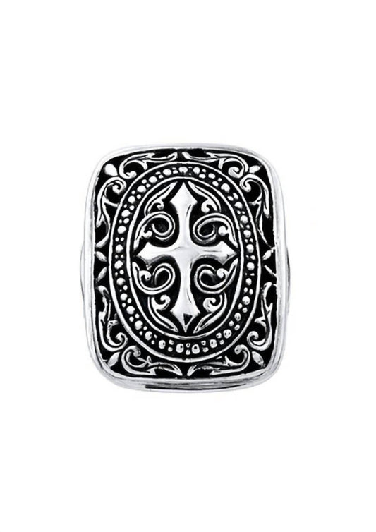 Bali - Cross Scroll Rectangle Statement Overlay Ring