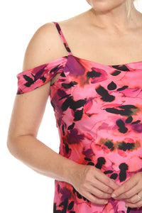 Joseph Ribkoff - Floral Cold Shoulder Satin Midi Dress