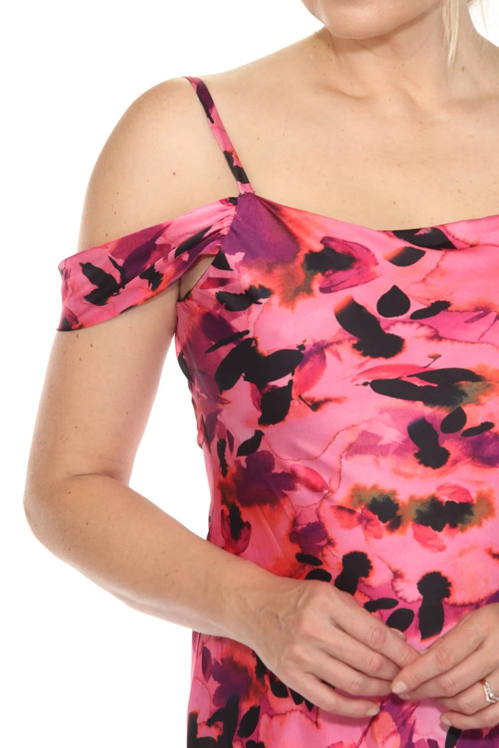 Joseph Ribkoff - Floral Cold Shoulder Satin Midi Dress