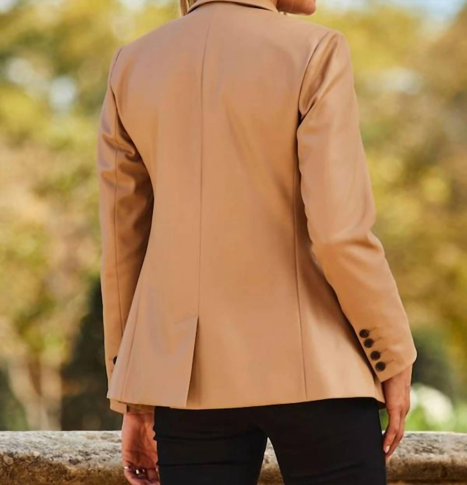 Sosandar Premium Faux Leather Blazer in tan - women's jacket - view 4