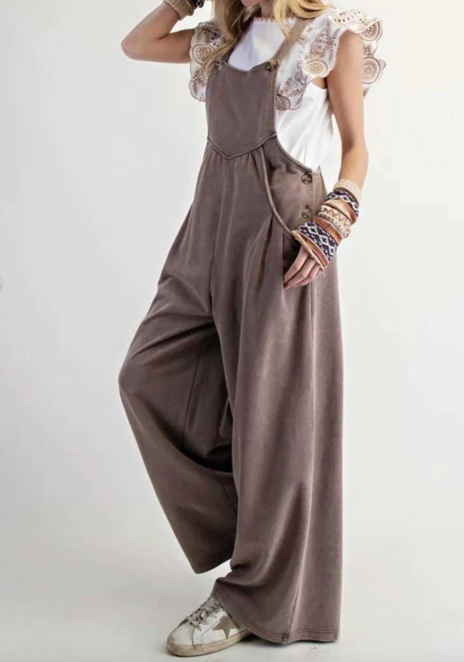 Easel - Washed Terry Knit Overalls