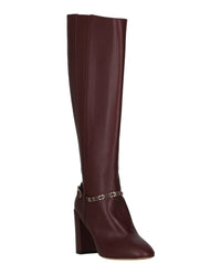 Salvatore Ferragamo Women's Triba Leather Knee-high Boots in burgundy - women's shoe - detail view
