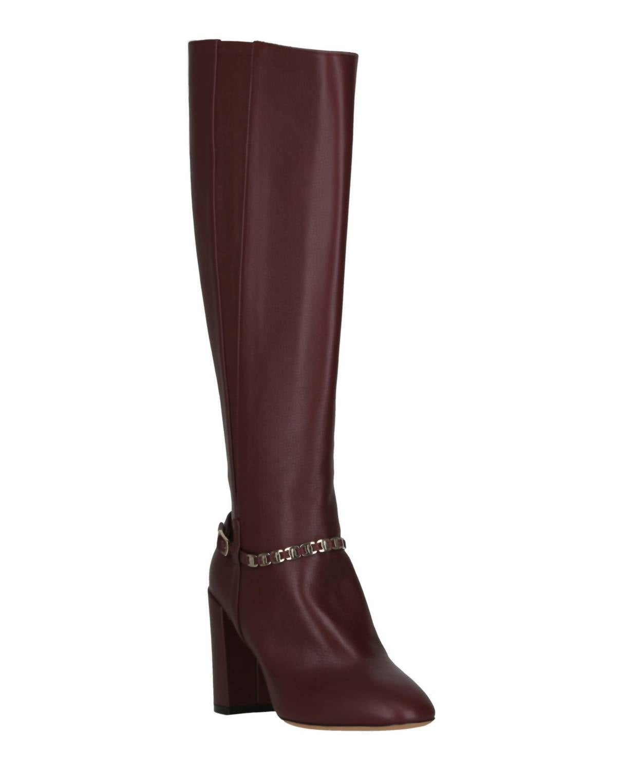 Salvatore Ferragamo Women's Triba Leather Knee-high Boots in burgundy - women's shoe - detail view
