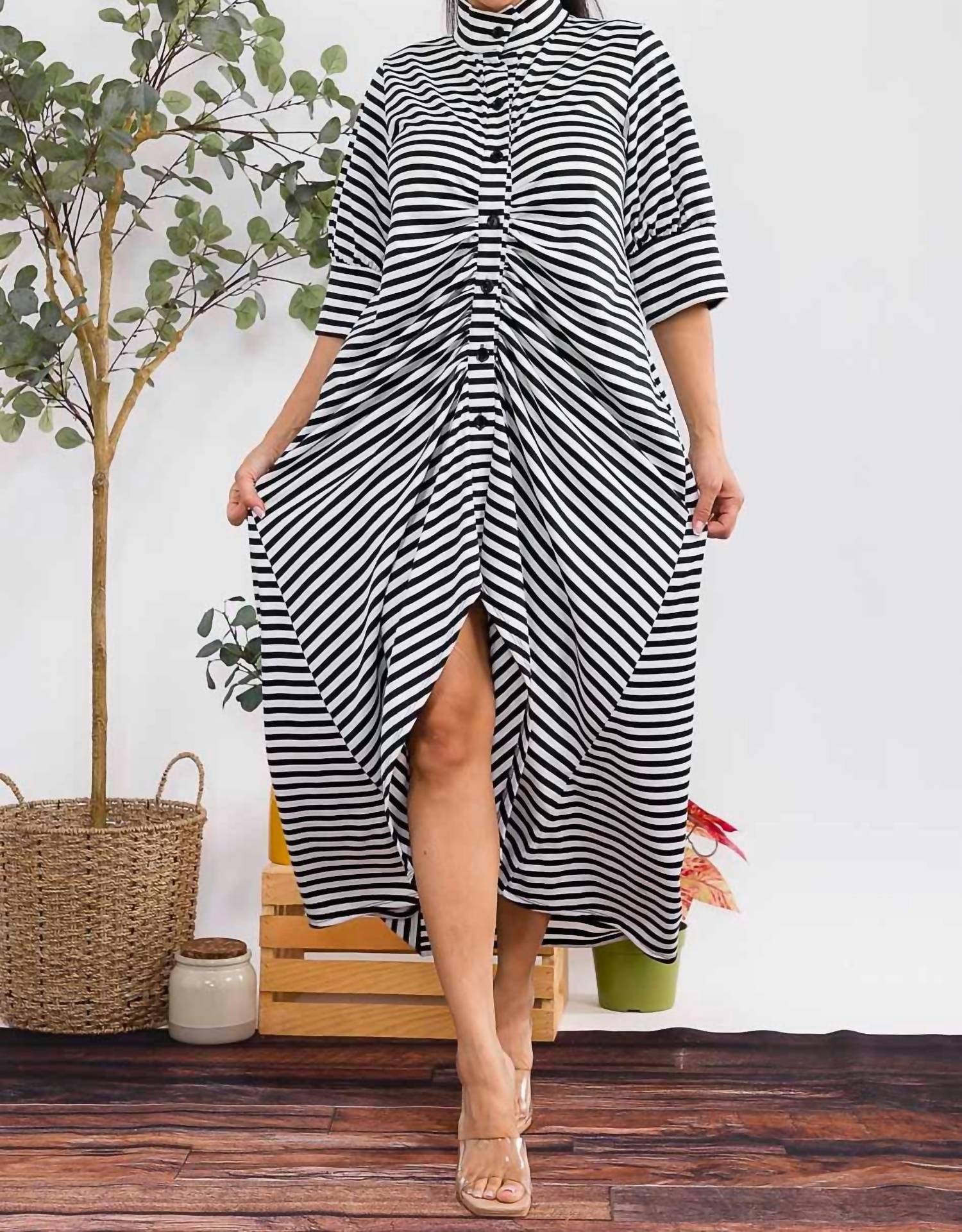 Karen T Design - Button Down Stripe Midi Dress