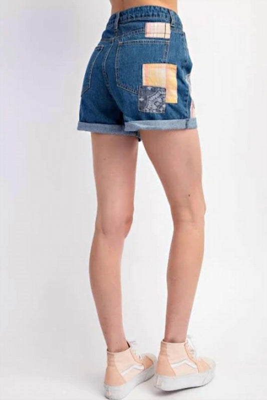 Easel - Patchwork Detailed Denim Shorts