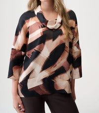 Joseph Ribkoff Abstract Print Cowl Neck Tunic Top in black brown - women's shirt
