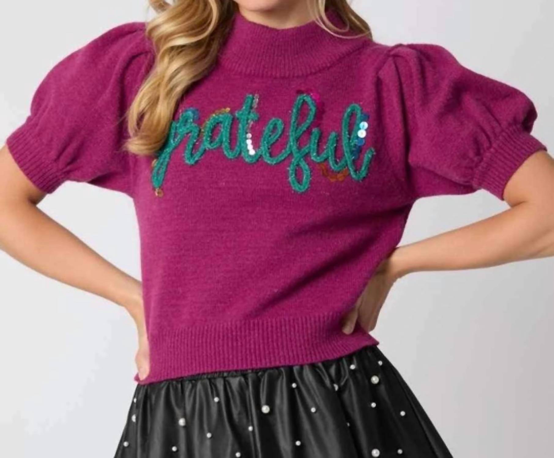 Peach Love - Grateful Puff Sleeve Sweater