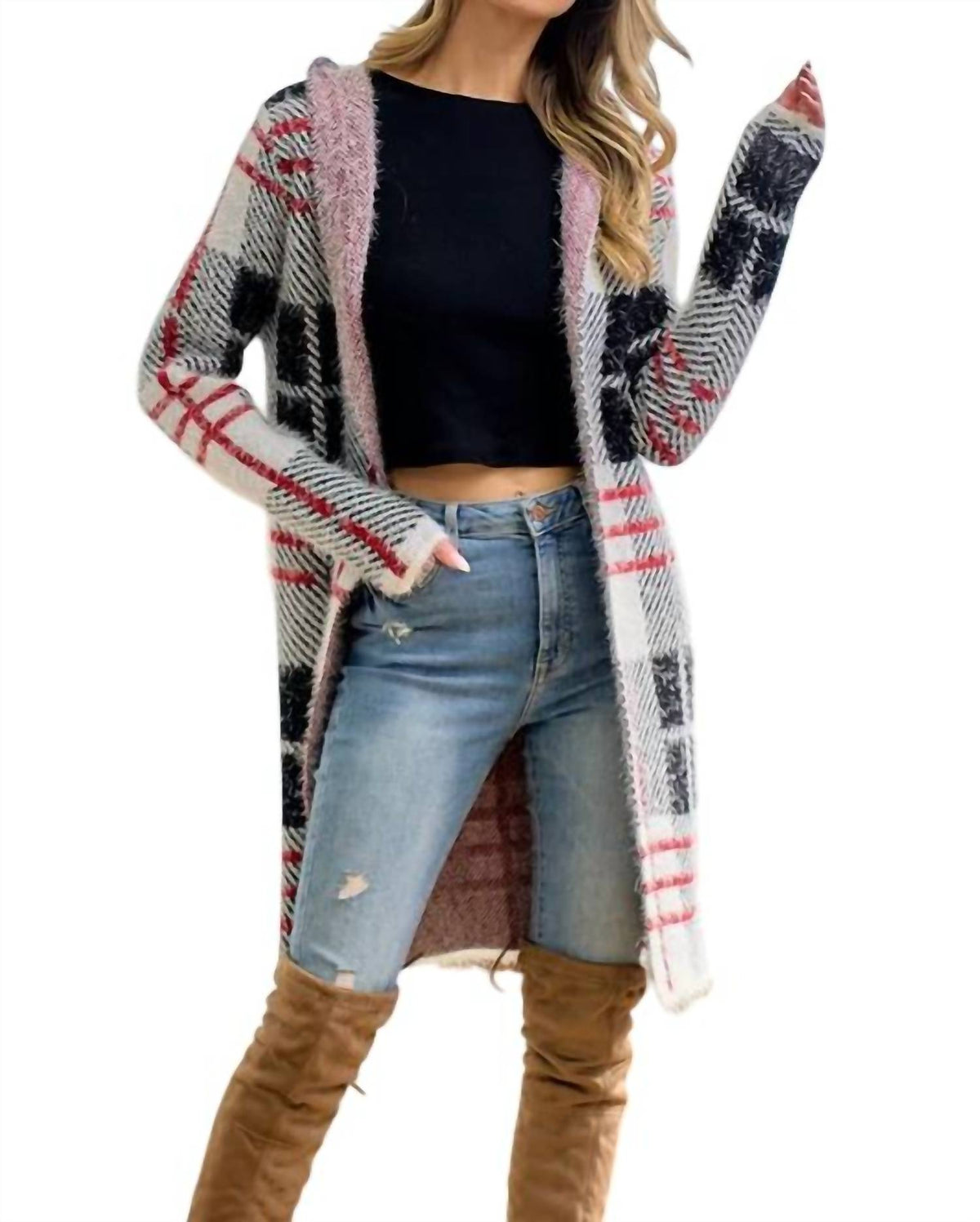On Blue - Alison Plaid Eyelash Knit Cardigan