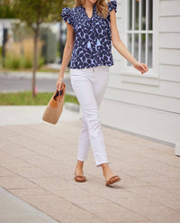 Sail To Sable - Flutter Sleeve Top With Tassels