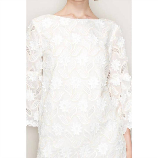 Ina - Floral Lace Three Quarter Sleeves Mini Dress