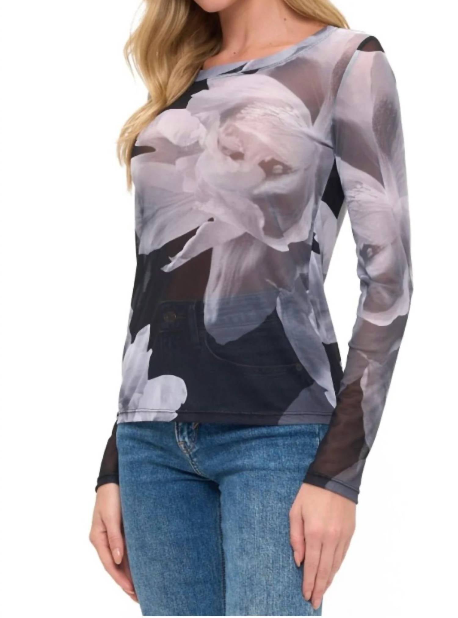 Ariella - Floral Mesh Long Sleeve Top
