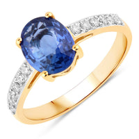 Diana M Jewels Women's Oval Natural Ceylon Blue Sapphire Fashion Ring (2.02 Ct) - Classic Plus in 18k yellow gold - women's jewelry - detail view