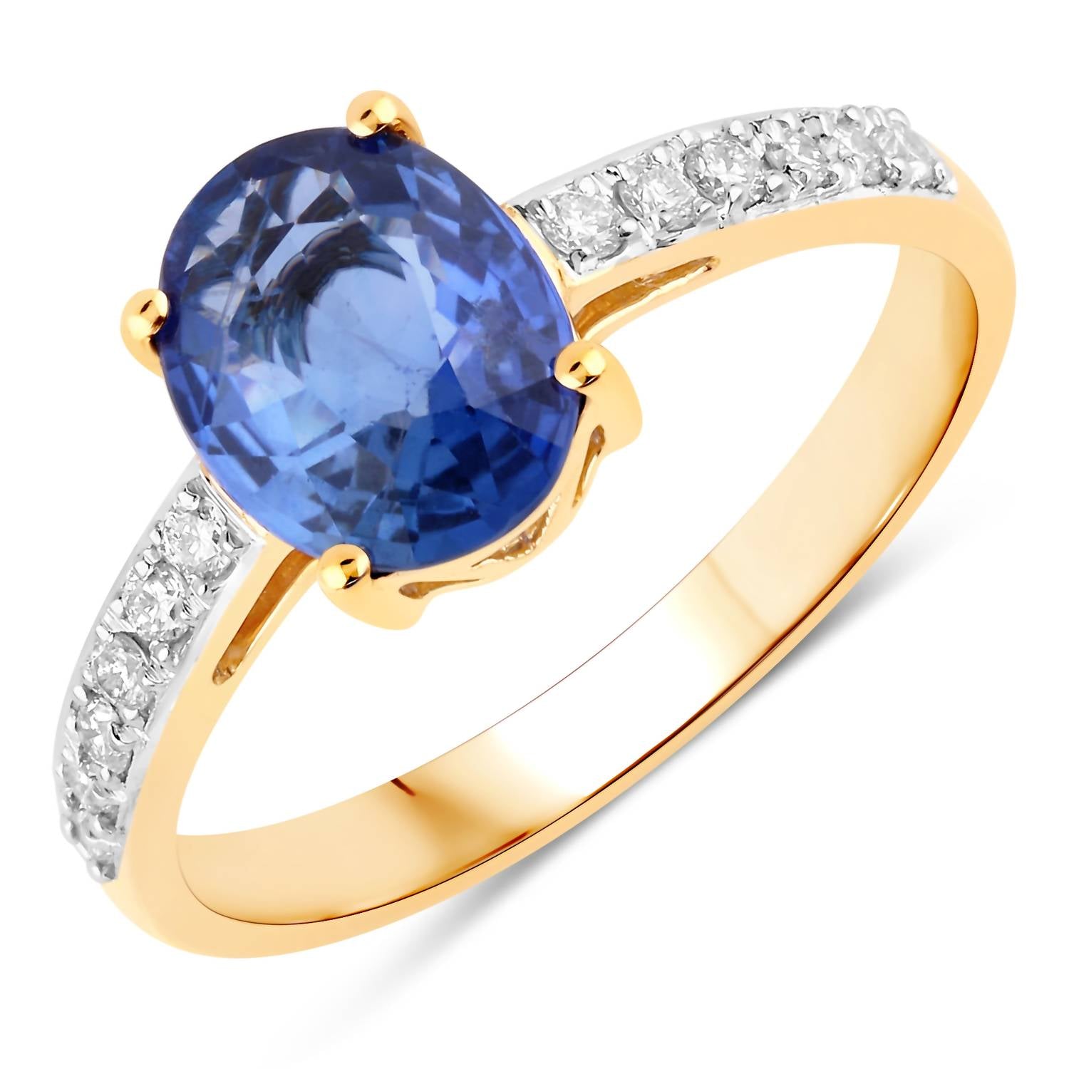 Diana M Jewels Women's Oval Natural Ceylon Blue Sapphire Fashion Ring (2.02 Ct) - Classic Plus in 18k yellow gold - women's jewelry - detail view