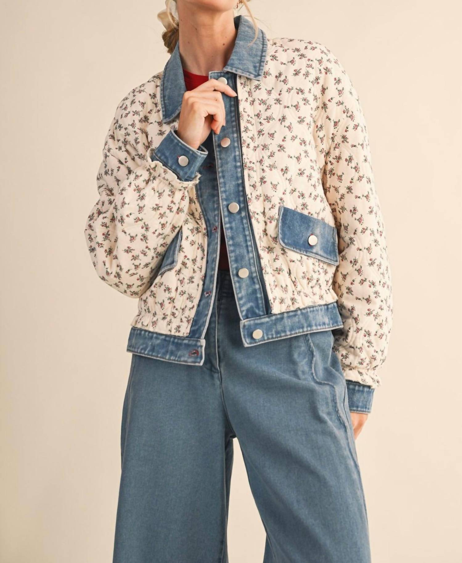 En Merci - Lila Quilted Floral Denim Jacket