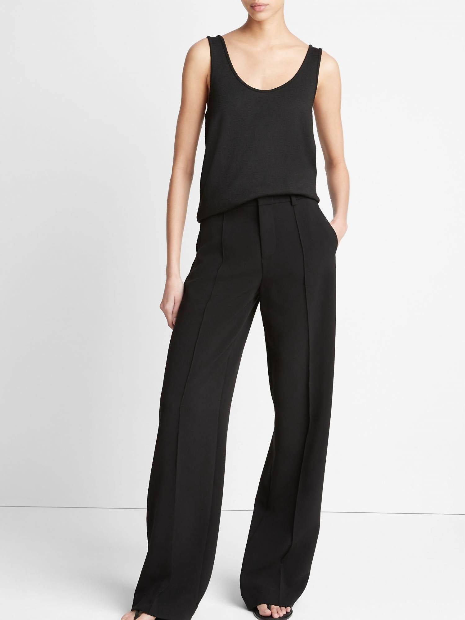 Vince Pintuck Wide Leg Pant in black - women's pants