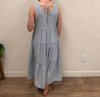 Sunday Edition - V-neck Sleeveless Tiered Stripe Midi Dress