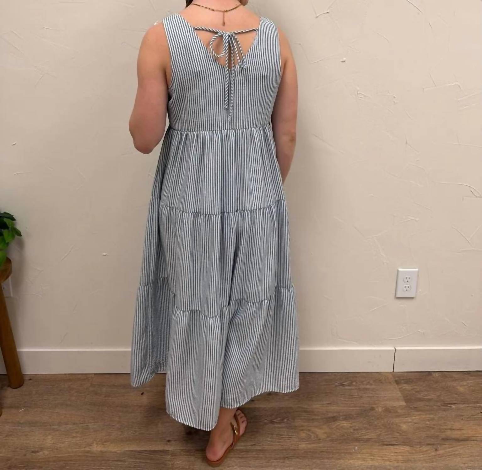 Sunday Edition - V-neck Sleeveless Tiered Stripe Midi Dress