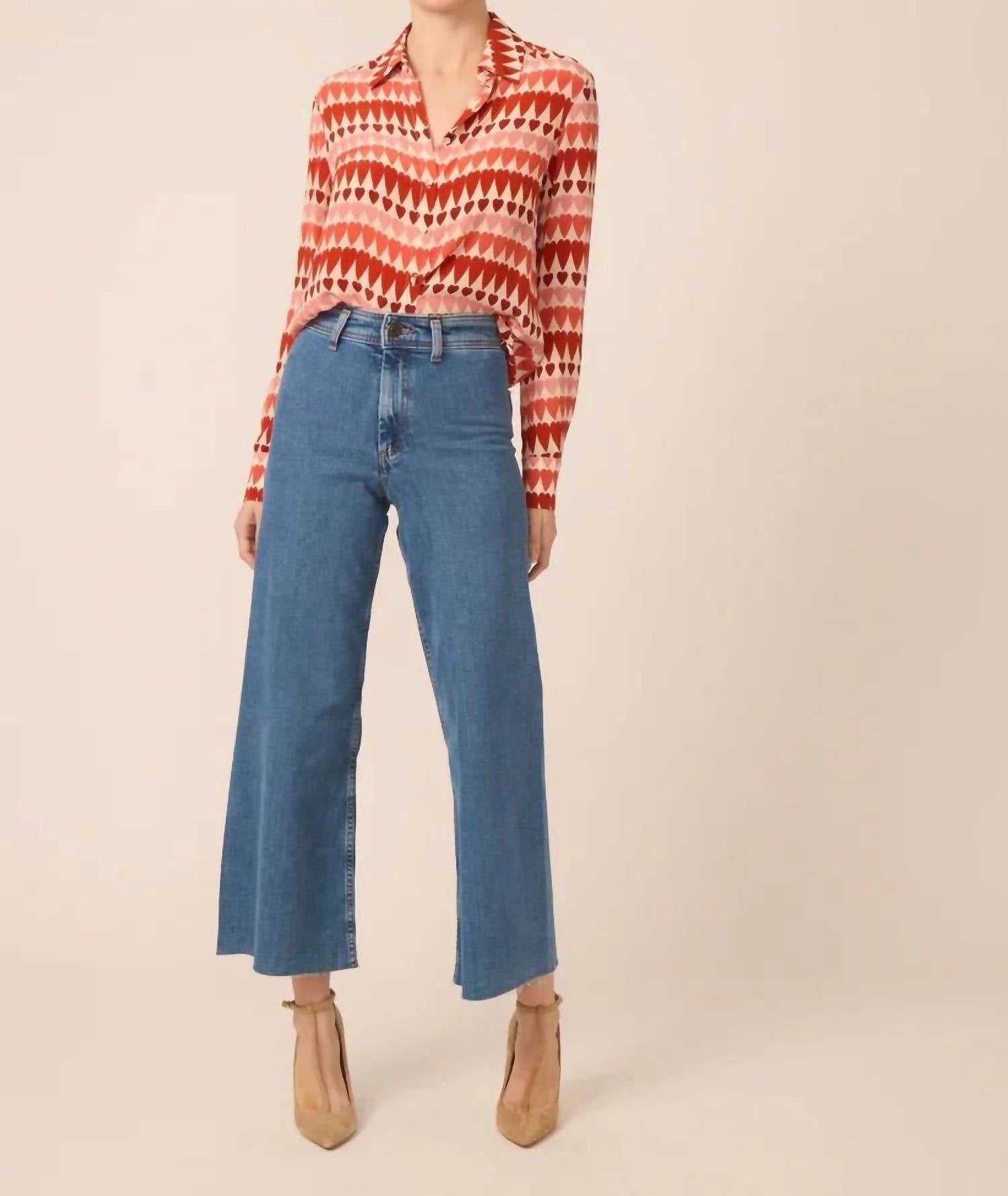 GILNER FARRAR Troy Long-sleeve Collared Blouse in red multi - women's blouse