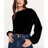 PROJECT SOCIAL T Keep Rolling Velvet Long Sleeve Top in black - women's long sleeve top