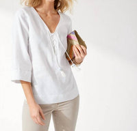 TOMMY BAHAMA Coastalina 3/4 Sleeve Linen Tunic in white - women's blouse - view 4