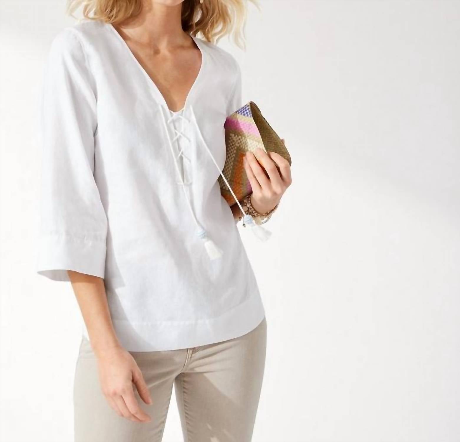 TOMMY BAHAMA Coastalina 3/4 Sleeve Linen Tunic in white - women's blouse - view 4