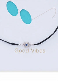 TAI Women's Good Vibes Card Bracelet in silver blue evil eye - women's jewelry - detail view
