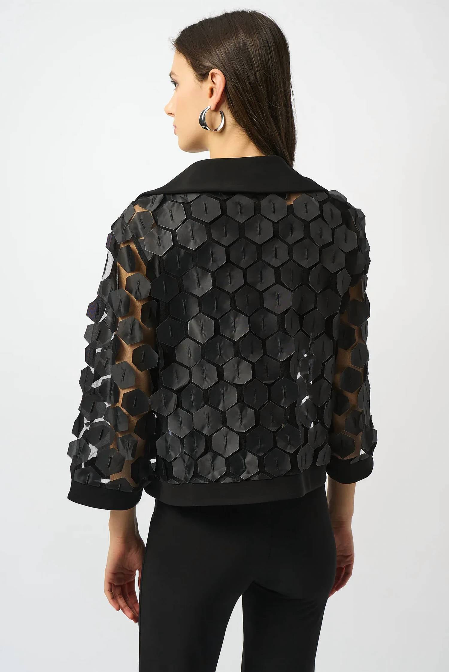 Joseph Ribkoff - Collared Embroidered Mesh Trapeze Jacket