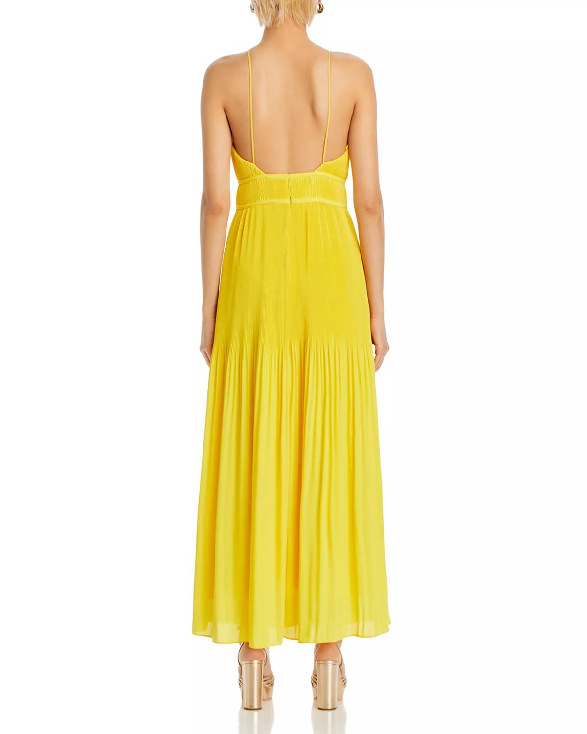 AMUR Garren Pleated Maxi Dress in yellow - women's dress - detail view