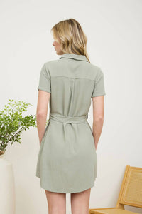 Blu Pepper - Button Down with Collar Belted Mini Dress