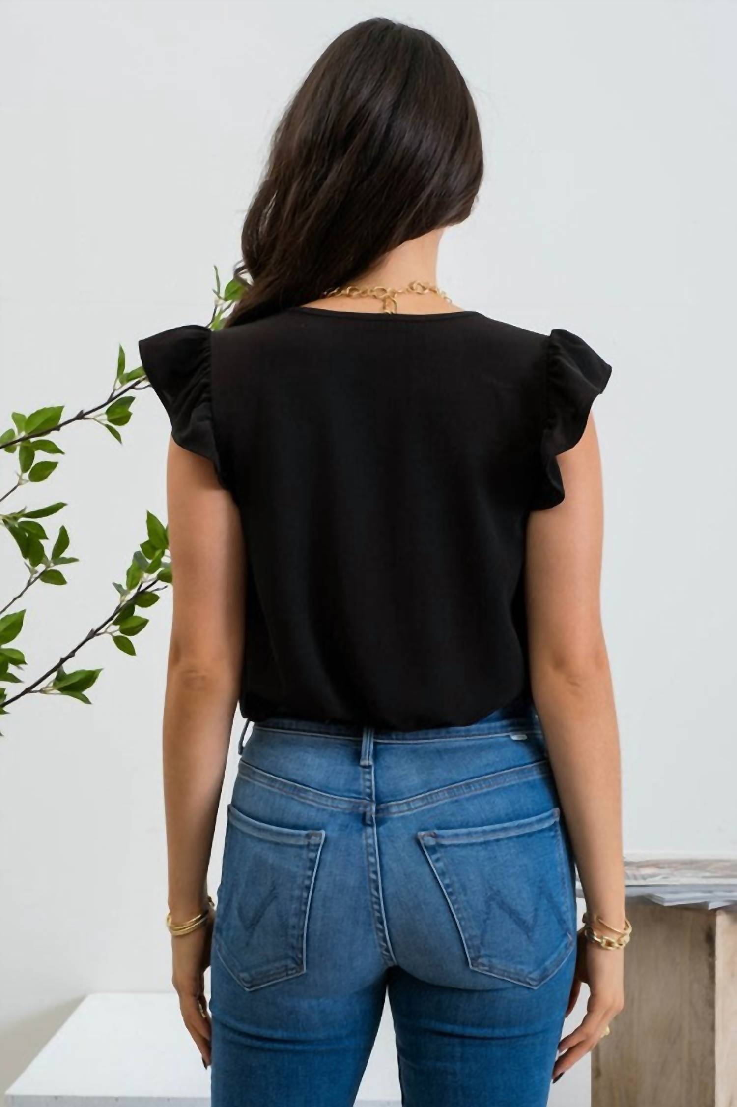 Mine And E&M - Split Neck Ruffle Sleeve Blouse