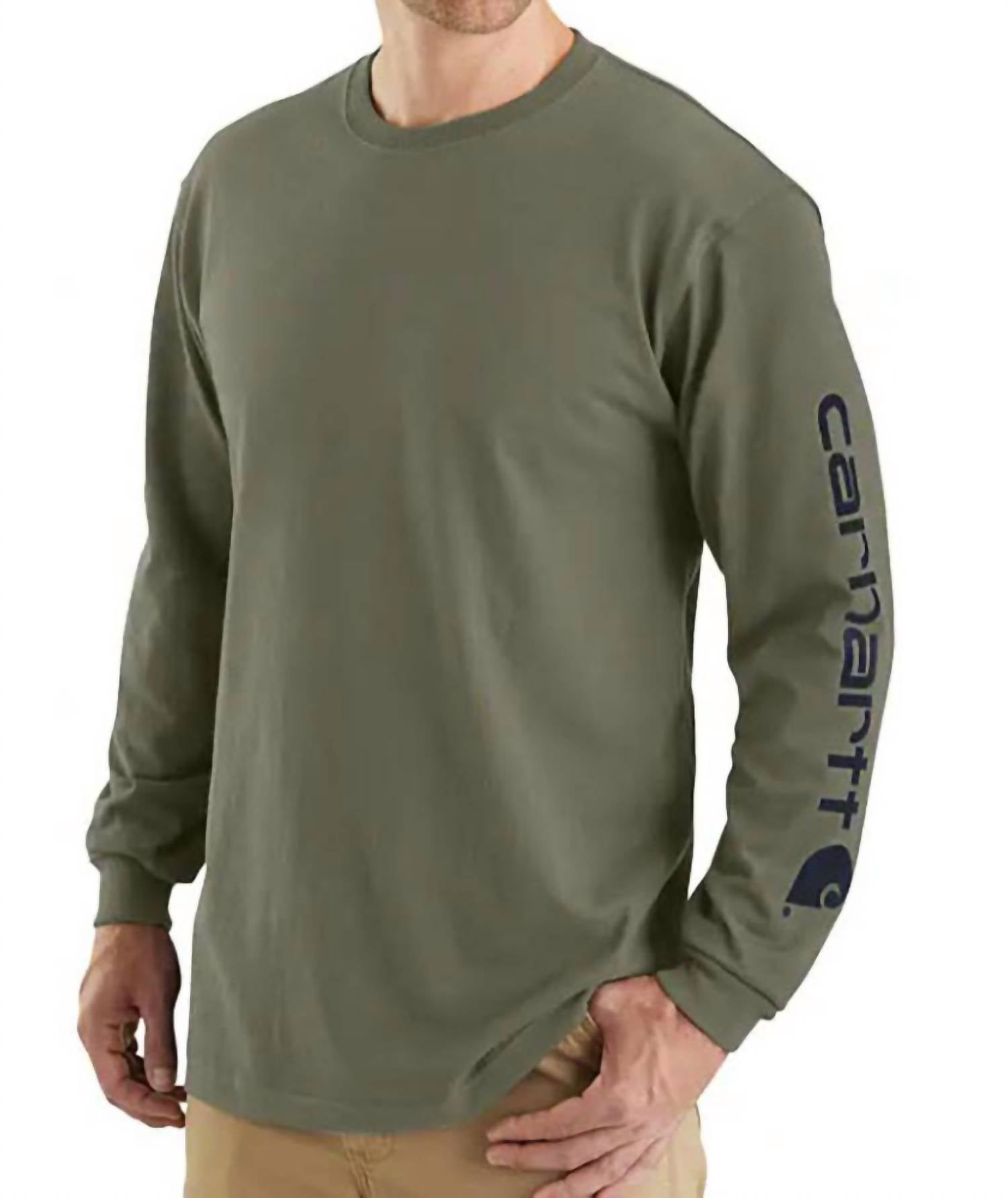 carhartt Men's Loose Fit Heavy Long Sleeve Logo Tee in dusty olive - men's long sleeve top