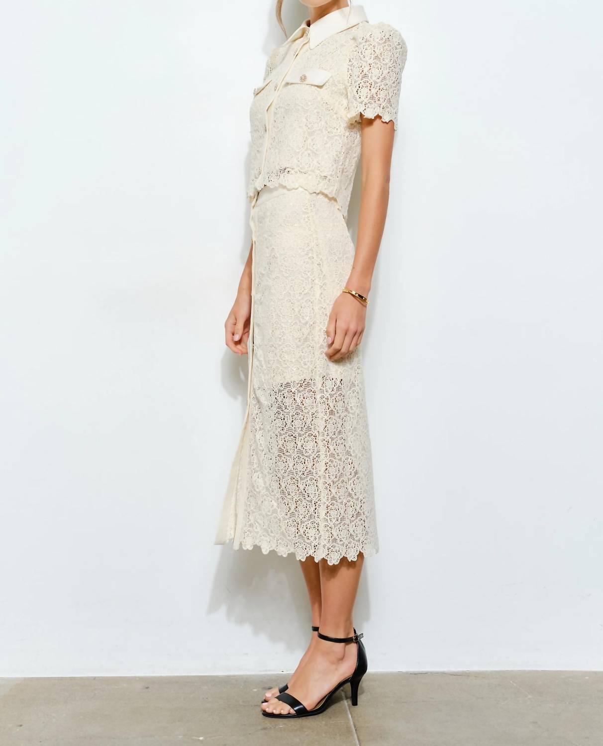 Ina Fashion - Charlotte Floral Lace Button-front Midi Skirt