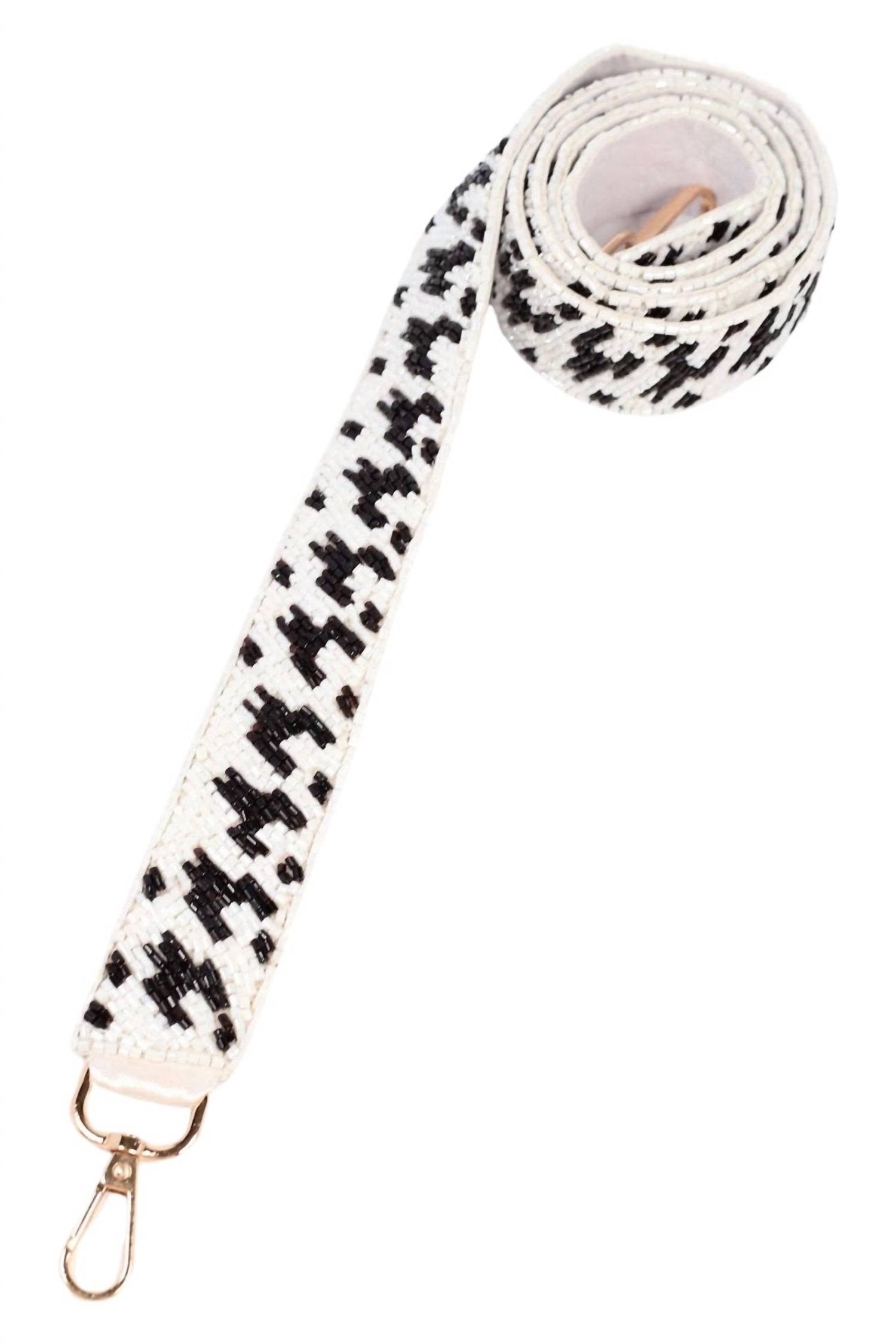 Caroline Hill Houndstooth Beaded Crossbody Bag Strap in black and white - women's item - detail view