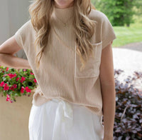 Miss Love Patch Pocket Ribbed Sweater in beige - women's sweater - alternate view