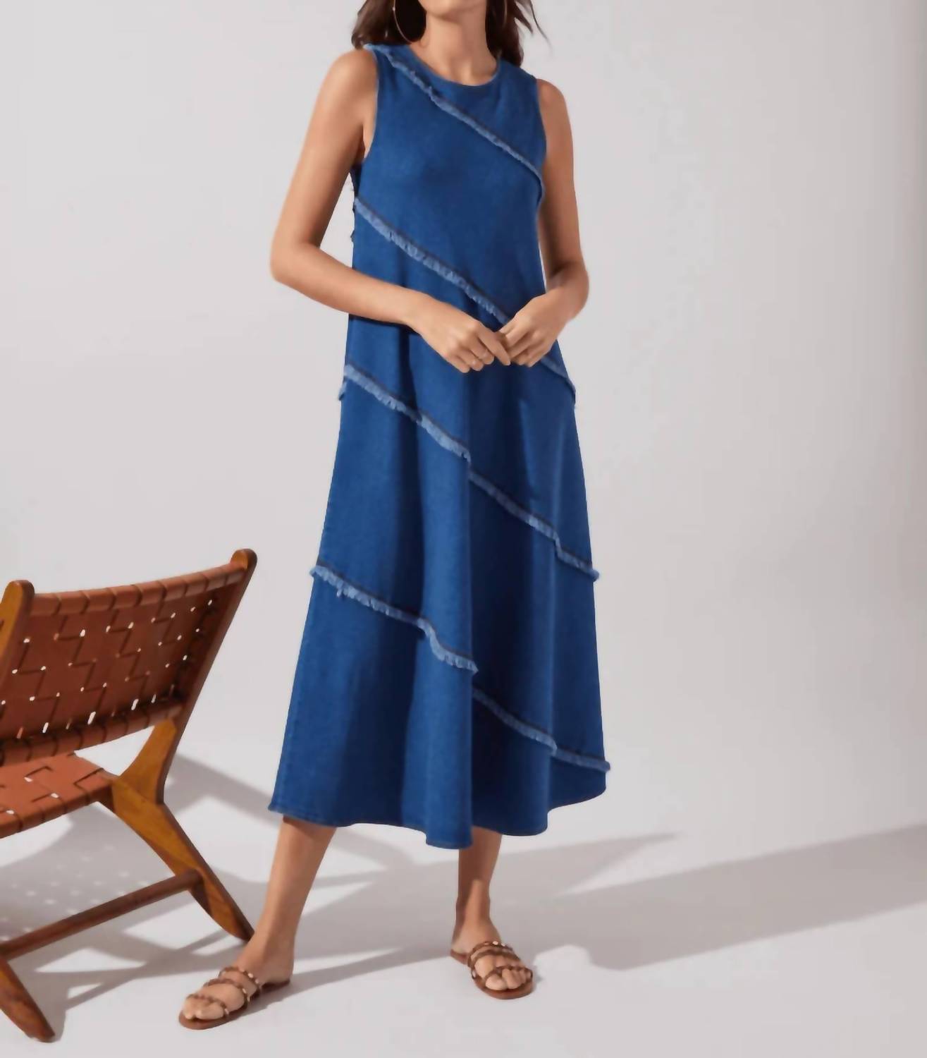 Lysse Mirabella Fringed Midi Denim Dress in mid wash - women's dress - view 6