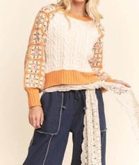 Davi & Dani - Cable Knit Ribbed Cuffs Sweater Top