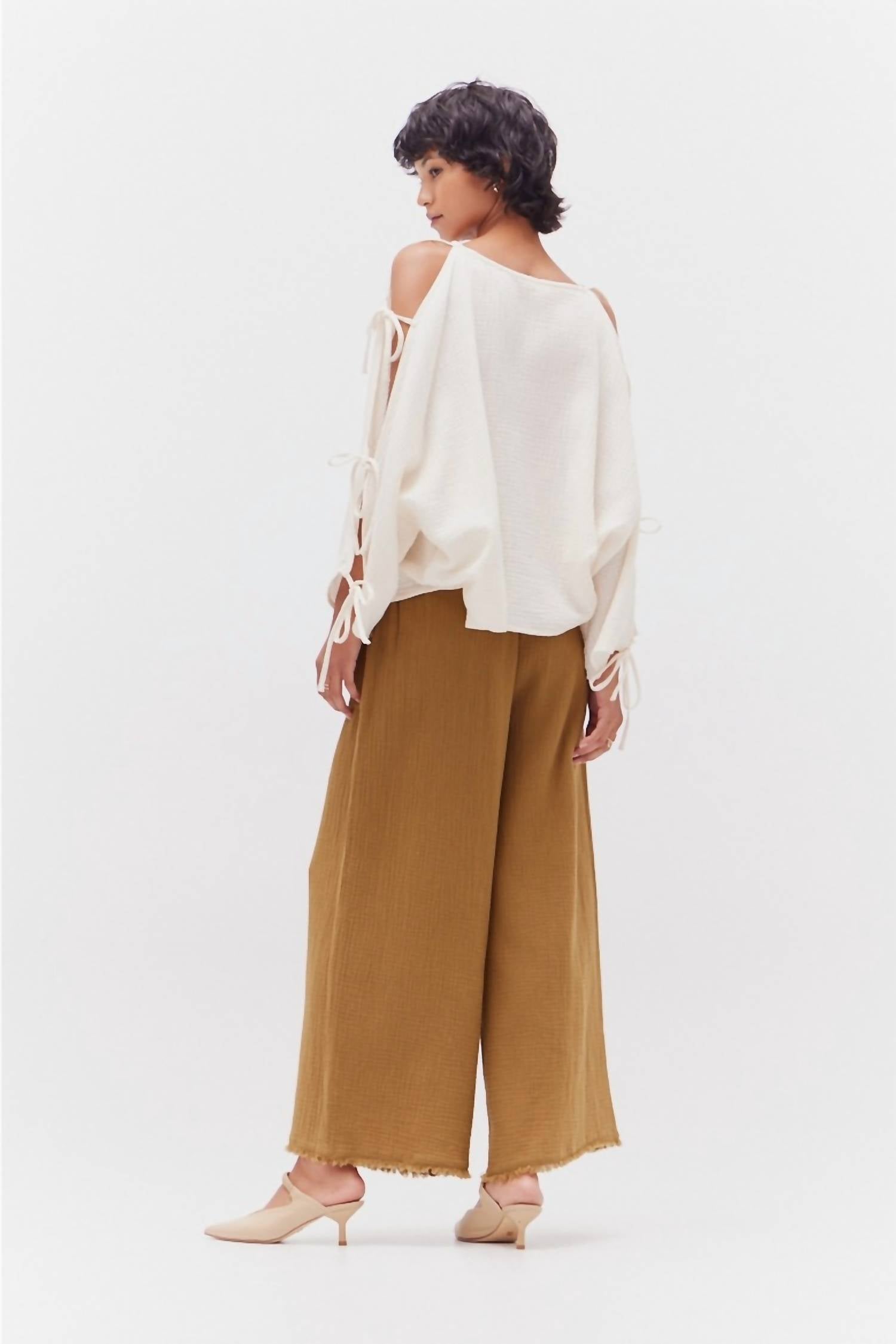 Grade & Gather - Open Tie Sleeves Gauze Top
