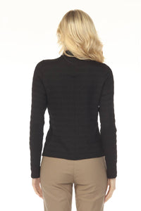 Joseph Ribkoff Textured Knit Mock Neck Fitted Top in black - women's blouse - alternate view
