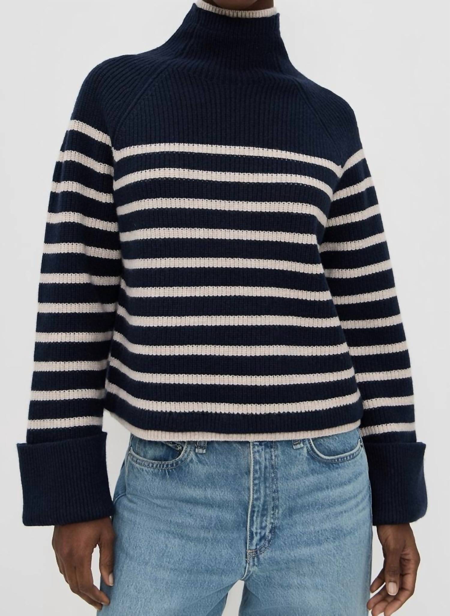 Rag & Bone Ilaria Turtleneck Top in navy white stripe - women's sweater