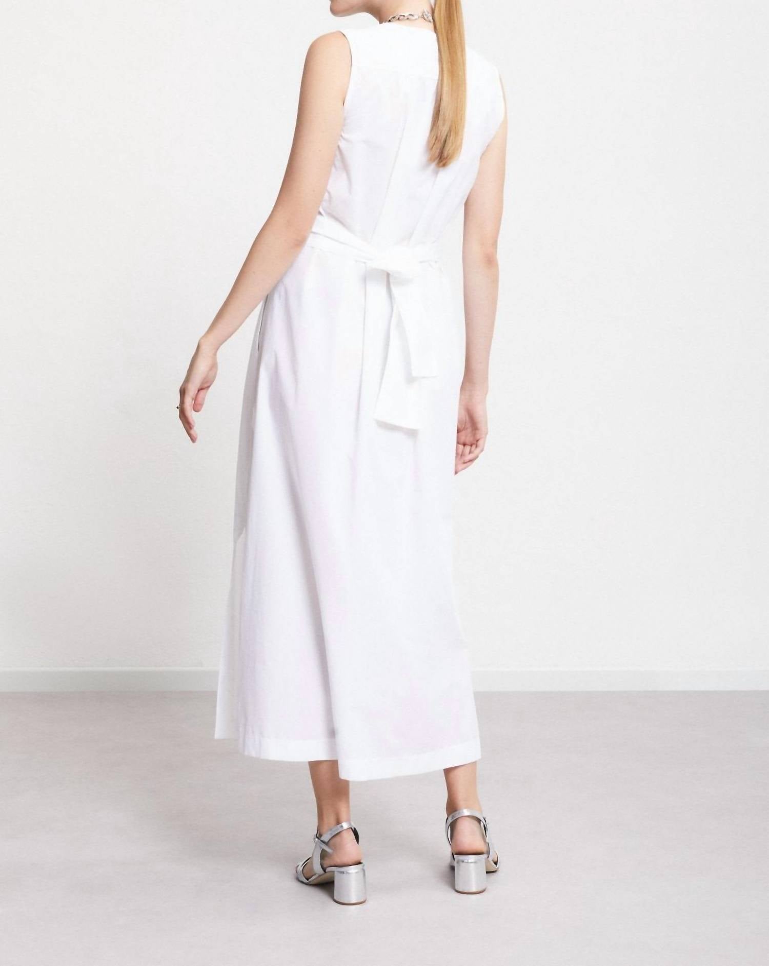 Ottod'ame Poplin V-neck Long Dress in bianco - women's dress - alternate view