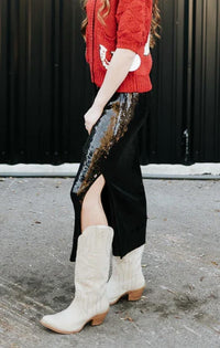 ELAN Pull On Sequin Skirt in black - women's skirt - detail view