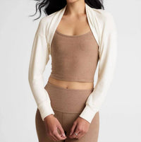 BEYOND YOGA Duet Two-way Convertible Shrug in fresh snow - women's sweater - alternate view