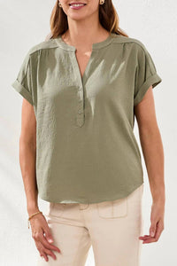 TRIBAL Button-front Extended Cap Sleeve Blouse in cactus clay - women's blouse