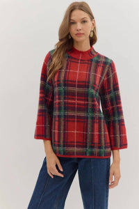 Entro - Plaid Long Sleeve Mock Neck Sweater - Plus