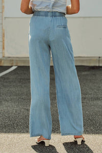 Urban Daizy - Tencel Wide-leg Denim Drawstring Pant
