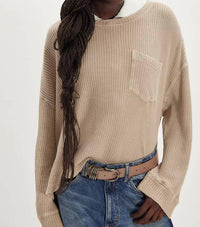 Free People Dawson Pocket Thermal Top in smoothie stone - women's long sleeve top - detail view