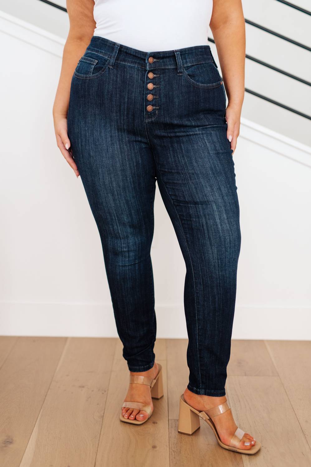 Judy Blue - High Waist Hand Sanded Resin Skinny Jeans