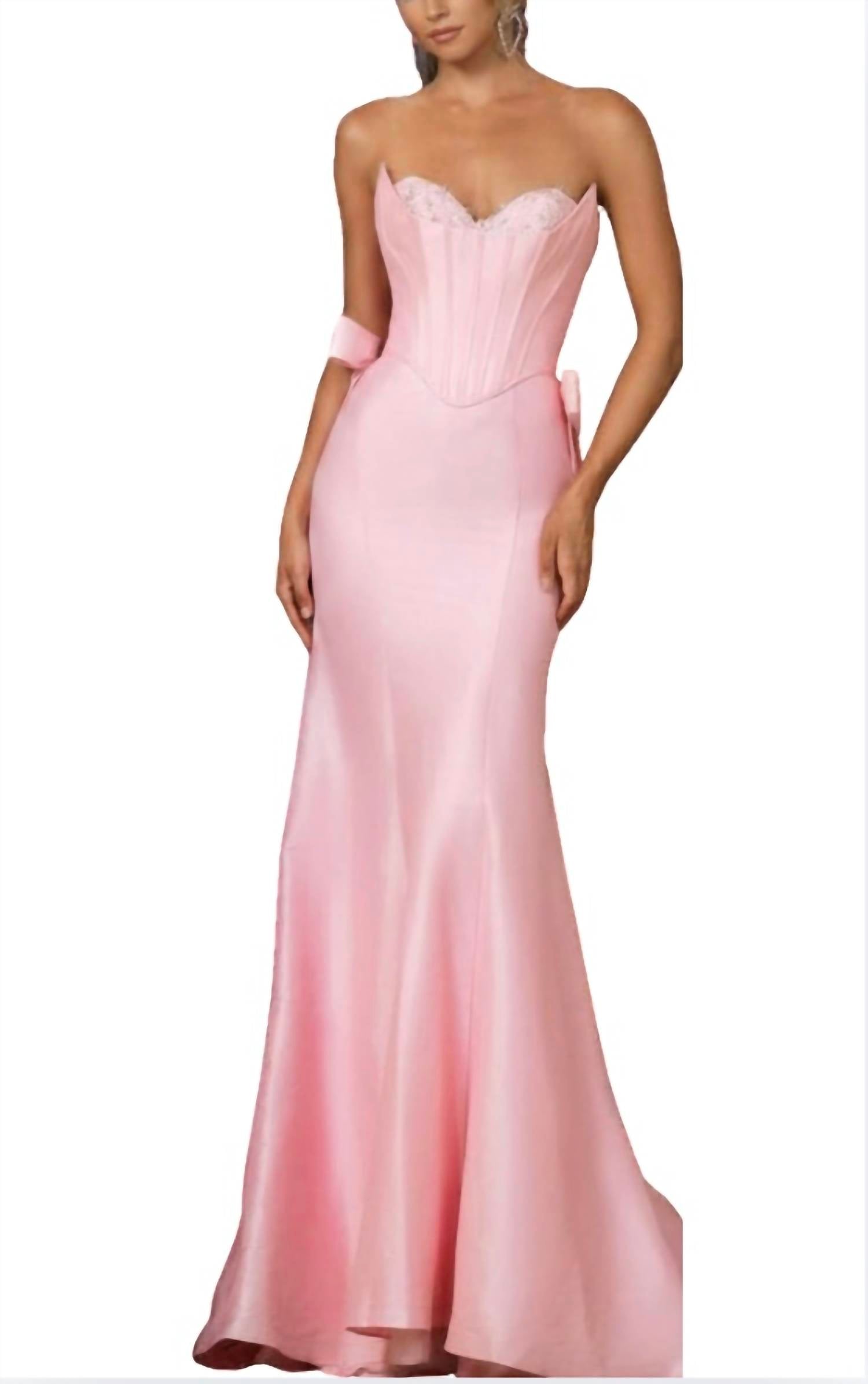 PORTIA&SCARLETT Mermaid gown with detachable side bows in light pink - women's dress