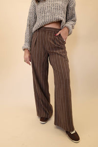 Z Supply Alma Pinstripe Wide Leg Pant in chocolate cherry 1 - women's pants - detail view
